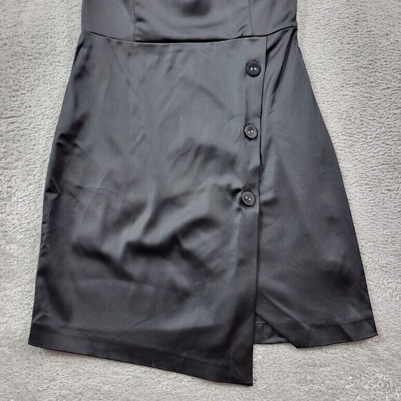 Lulus Dress Womens‎ Small Black Satin Sheath Bodycon Evening Cold Shoulder - Picture 9 of 16